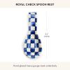 MACKENZIE-CHILDS Enamel Spoon Rest, Kitchen Utensil Rest and Spoon Holder, Kitchen Decor, Brown-and-White Mocha Check(Royal Check)