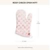 MACKENZIE-CHILDS Mini Oven Mitt, Kitchen Oven Mitt for Cooking and Baking, Brown-and-White Mocha Check(Rosy Check)