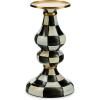 MACKENZIE-CHILDS Enamel Candlestick, Cute Candle-Holder Decor, Short, Brown-and-White Mocha Check(Courtly Check)