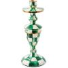 MACKENZIE-CHILDS Enamel Candlestick, Cute Candle-Holder Decor, Short, Brown-and-White Mocha Check(Emerald Check)