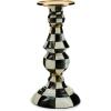 MACKENZIE-CHILDS Enamel Pillar Candlestick, Cute Pillar Candle Stand, Large, Brown-and-White Mocha Check(Courtly Check)