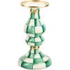 MACKENZIE-CHILDS Enamel Pillar Candlestick, Cute Pillar Candle Stand, Large, Brown-and-White Mocha Check(Emerald Check)