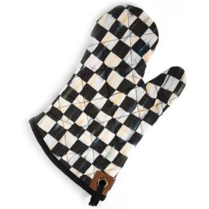MACKENZIE-CHILDS Mini Oven Mitt, Kitchen Oven Mitt for Cooking and Baking, Brown-and-White Mocha Check(Courtly Check)