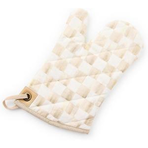MACKENZIE-CHILDS Mini Oven Mitt, Kitchen Oven Mitt for Cooking and Baking, Brown-and-White Mocha Check(Mocha Check)