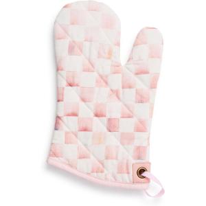 MACKENZIE-CHILDS Mini Oven Mitt, Kitchen Oven Mitt for Cooking and Baking, Brown-and-White Mocha Check(Rosy Check)