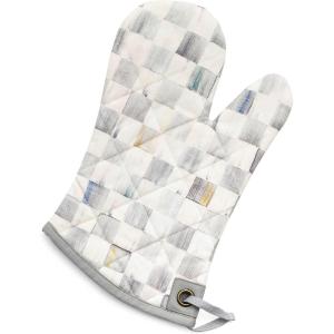MACKENZIE-CHILDS Mini Oven Mitt, Kitchen Oven Mitt for Cooking and Baking, Brown-and-White Mocha Check(Sterling Check)