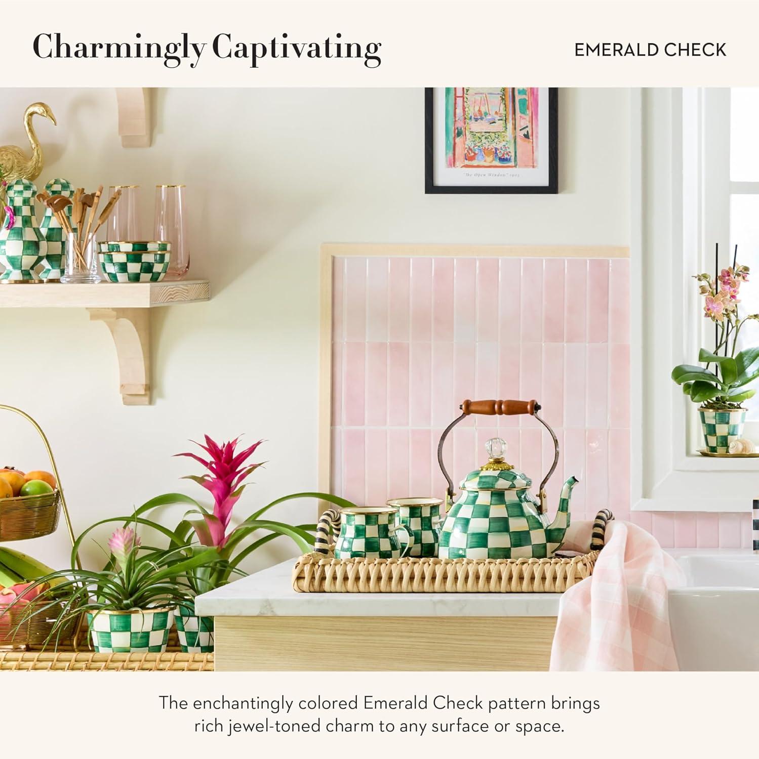 imageMACKENZIECHILDS Enamel Salt and Pepper Shakers Kitchen Table Spice Shaker Set GrayandWhite Sterling Check LargeEmerald Check