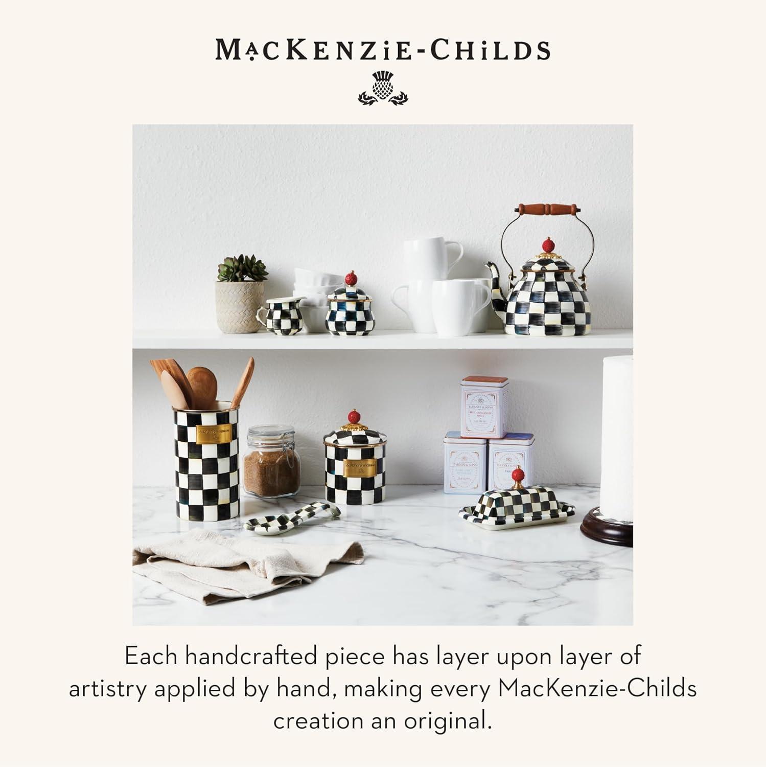 imageMACKENZIECHILDS Enamel Utensil Holder Kitchen Utensil Holder for Countertop BrownandWhite Mocha CheckCourtly Check