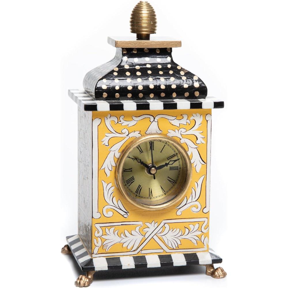 imageMACKENZIECHILDS Desk Clock Decorative Living Room Bedroom or Office Desk Clock GrayandWhite Sterling CheckQueen Bee