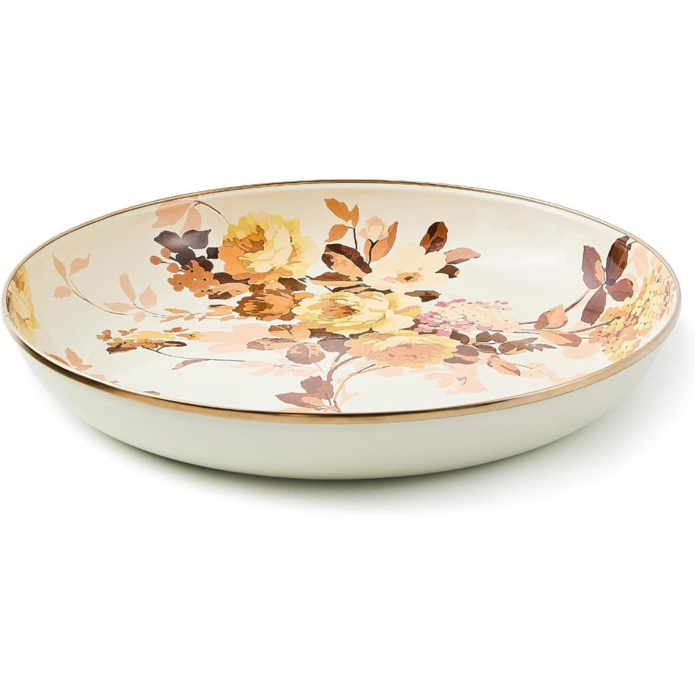 imageMACKENZIECHILDS Enamel Abundant Bowl Decorative or Serving Bowl 13Cup Capacity GrayandWhite Sterling CheckWhite Wild Rose