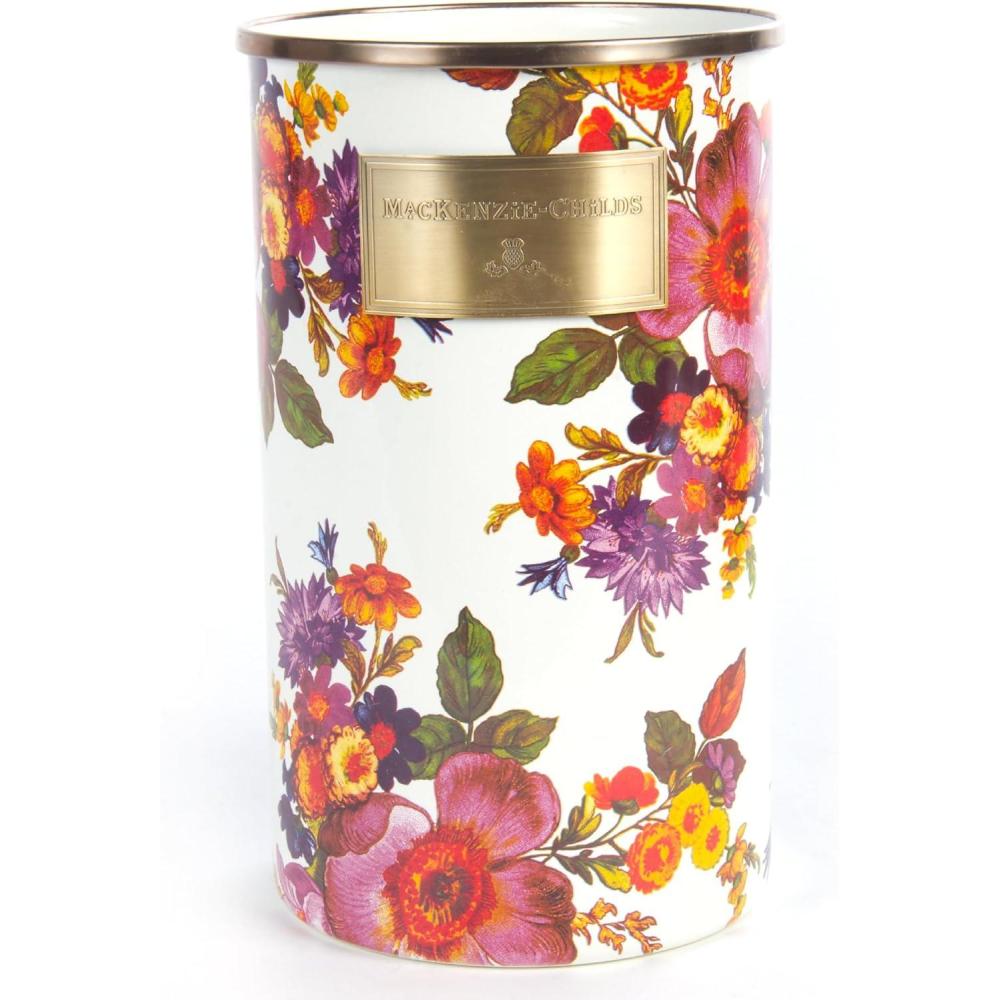 imageMACKENZIECHILDS Enamel Utensil Holder Kitchen Utensil Holder for Countertop BrownandWhite Mocha CheckFlower Market White