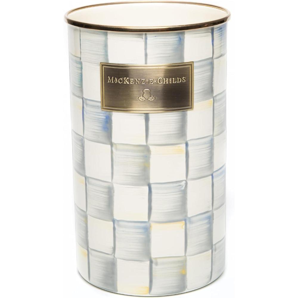 imageMACKENZIECHILDS Enamel Utensil Holder Kitchen Utensil Holder for Countertop BrownandWhite Mocha CheckSterling Check