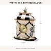 MACKENZIE-CHILDS Desk Clock, Decorative Living Room, Bedroom, or Office Desk Clock, Gray-and-White Sterling Check(Pretty as a Bow)