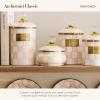 MACKENZIE-CHILDS Enamel Squashed Pot, Cute Enameled Container with Lid, 20 Ounces, Brown-and-White Mocha Check(Rosy Check)