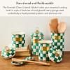MACKENZIE-CHILDS Enamel Utensil Holder, Kitchen Utensil Holder for Countertop, Brown-and-White Mocha Check(Emerald Check)