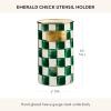 MACKENZIE-CHILDS Enamel Utensil Holder, Kitchen Utensil Holder for Countertop, Brown-and-White Mocha Check(Emerald Check)