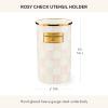 MACKENZIE-CHILDS Enamel Utensil Holder, Kitchen Utensil Holder for Countertop, Brown-and-White Mocha Check(Rosy Check)