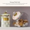 MACKENZIE-CHILDS Sweets Jar with Enamel Lid, Small Glass Cookie Jar or Kitchen Jar, 0.5-Gallon Capacity, Brown-and-White Mocha Check(Rosy Check)