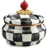 MACKENZIE-CHILDS Enamel Squashed Pot, Cute Enameled Container with Lid, 20 Ounces, Brown-and-White Mocha Check(Courtly Check)