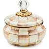 MACKENZIE-CHILDS Enamel Squashed Pot, Cute Enameled Container with Lid, 20 Ounces, Brown-and-White Mocha Check(Mocha Check)
