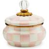 MACKENZIE-CHILDS Enamel Squashed Pot, Cute Enameled Container with Lid, 20 Ounces, Brown-and-White Mocha Check(Rosy Check)