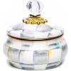 MACKENZIE-CHILDS Enamel Squashed Pot, Cute Enameled Container with Lid, 20 Ounces, Brown-and-White Mocha Check(Sterling Check)