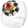 MACKENZIE-CHILDS Sweets Jar with Enamel Lid, Small Glass Cookie Jar or Kitchen Jar, 0.5-Gallon Capacity, Brown-and-White Mocha Check(Courtly Check)