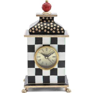 MACKENZIE-CHILDS Desk Clock, Decorative Living Room, Bedroom, or Office Desk Clock, Gray-and-White Sterling Check(Courtly Check)