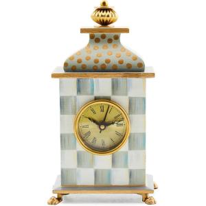 MACKENZIE-CHILDS Desk Clock, Decorative Living Room, Bedroom, or Office Desk Clock, Gray-and-White Sterling Check(Traditional)