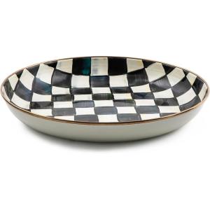 MACKENZIE-CHILDS Enamel Abundant Bowl, Decorative or Serving Bowl, 13-Cup Capacity, Gray-and-White Sterling Check(Courtly Check)