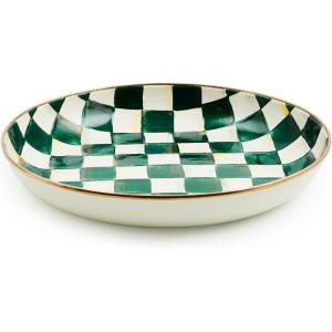 MACKENZIE-CHILDS Enamel Abundant Bowl, Decorative or Serving Bowl, 13-Cup Capacity, Gray-and-White Sterling Check(Emerald Check)