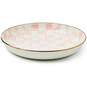 MACKENZIE-CHILDS Enamel Abundant Bowl, Decorative or Serving Bowl, 13-Cup Capacity, Gray-and-White Sterling Check(Rosy Check)