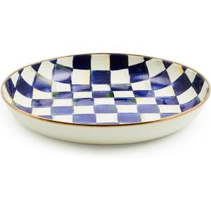 MACKENZIE-CHILDS Enamel Abundant Bowl, Decorative or Serving Bowl, 13-Cup Capacity, Gray-and-White Sterling Check(Royal Check)