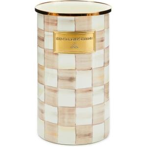 MACKENZIE-CHILDS Enamel Utensil Holder, Kitchen Utensil Holder for Countertop, Brown-and-White Mocha Check(Mocha Check)