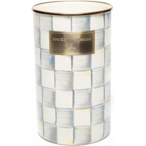 MACKENZIE-CHILDS Enamel Utensil Holder, Kitchen Utensil Holder for Countertop, Brown-and-White Mocha Check(Sterling Check)