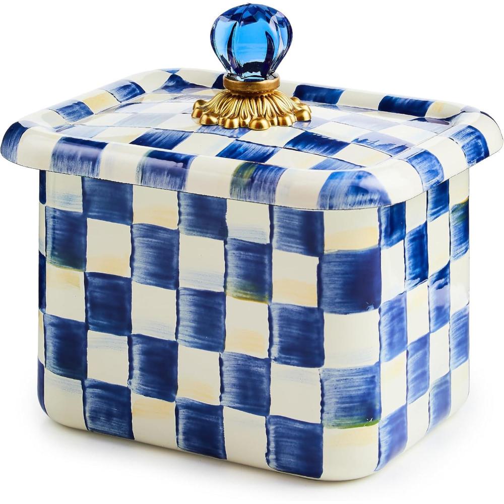 imageMACKENZIECHILDS Enamel Recipe Box Index Card Box with Lid Includes 40 Recipe Cards GrayandWhite Sterling CheckRoyal Check