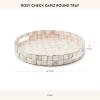 MACKENZIE-CHILDS Capiz Round Tray, Unique Serving Platter for Food and Drinks, Gray-and-White Sterling Check(Rosy Check)