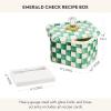 MACKENZIE-CHILDS Enamel Recipe Box, Index Card Box with Lid, Includes 40 Recipe Cards, Gray-and-White Sterling Check(Emerald Check)