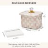 MACKENZIE-CHILDS Enamel Recipe Box, Index Card Box with Lid, Includes 40 Recipe Cards, Gray-and-White Sterling Check(Rosy Check)