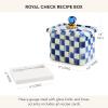 MACKENZIE-CHILDS Enamel Recipe Box, Index Card Box with Lid, Includes 40 Recipe Cards, Gray-and-White Sterling Check(Royal Check)