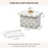 MACKENZIE-CHILDS Enamel Recipe Box, Index Card Box with Lid, Includes 40 Recipe Cards, Gray-and-White Sterling Check(Sterling Check)