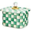 MACKENZIE-CHILDS Enamel Recipe Box, Index Card Box with Lid, Includes 40 Recipe Cards, Gray-and-White Sterling Check(Emerald Check)