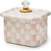 MACKENZIE-CHILDS Enamel Recipe Box, Index Card Box with Lid, Includes 40 Recipe Cards, Gray-and-White Sterling Check(Rosy Check)