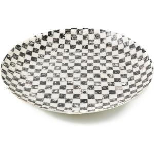 MACKENZIE-CHILDS Capiz Decorative Bowl, Unique Home Decor, Black-and-White Courtly Check