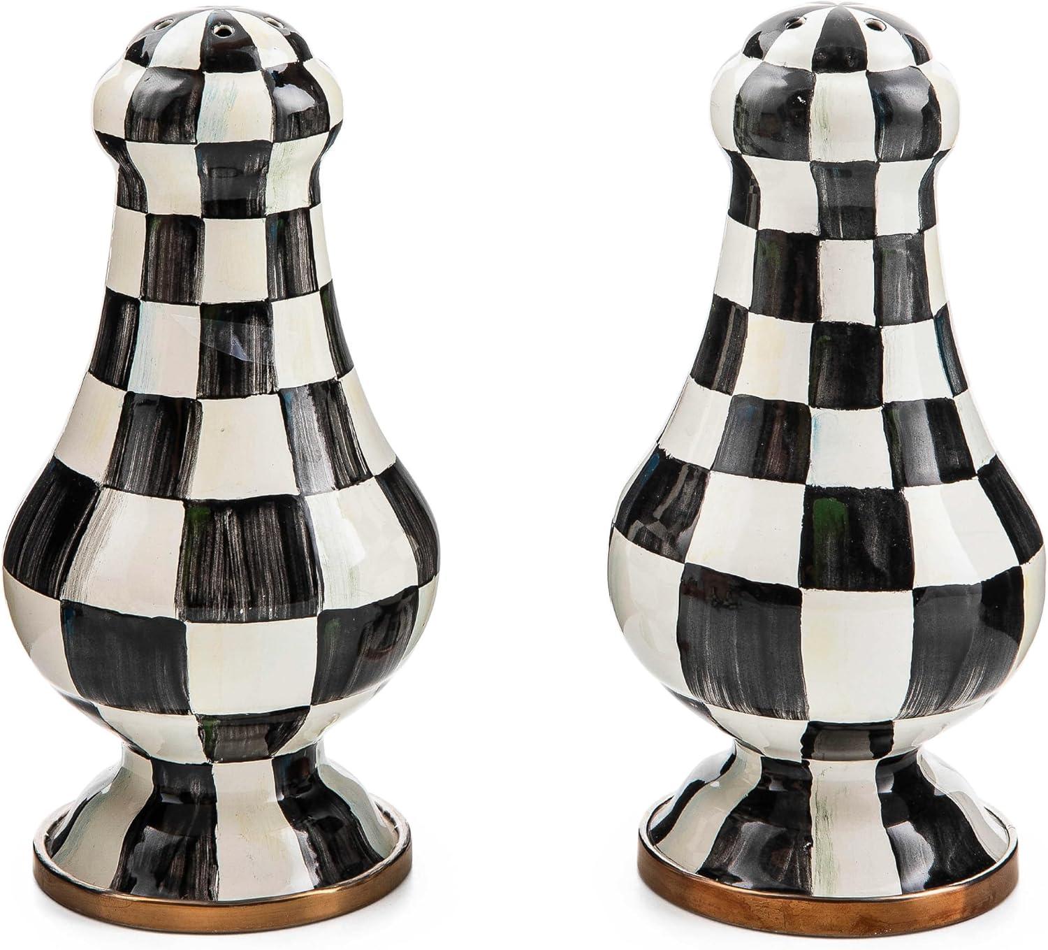 image:imageMACKENZIECHILDS Enamel Salt and Pepper Shakers Kitchen Table Spice Shaker Set BrownandWhite Mocha Check LargeCourtly Check
