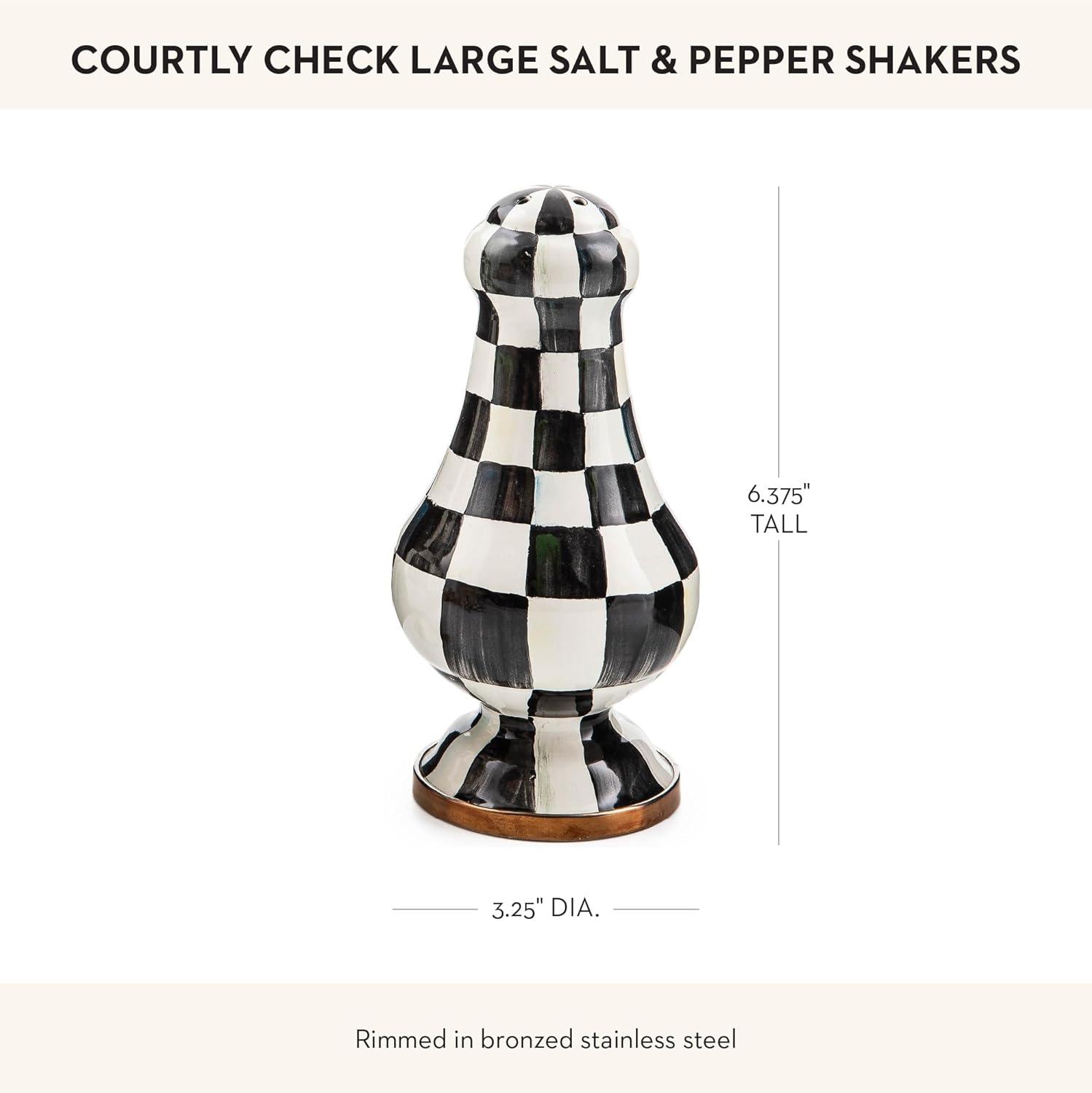 image:imageMACKENZIECHILDS Enamel Salt and Pepper Shakers Kitchen Table Spice Shaker Set BrownandWhite Mocha Check LargeCourtly Check