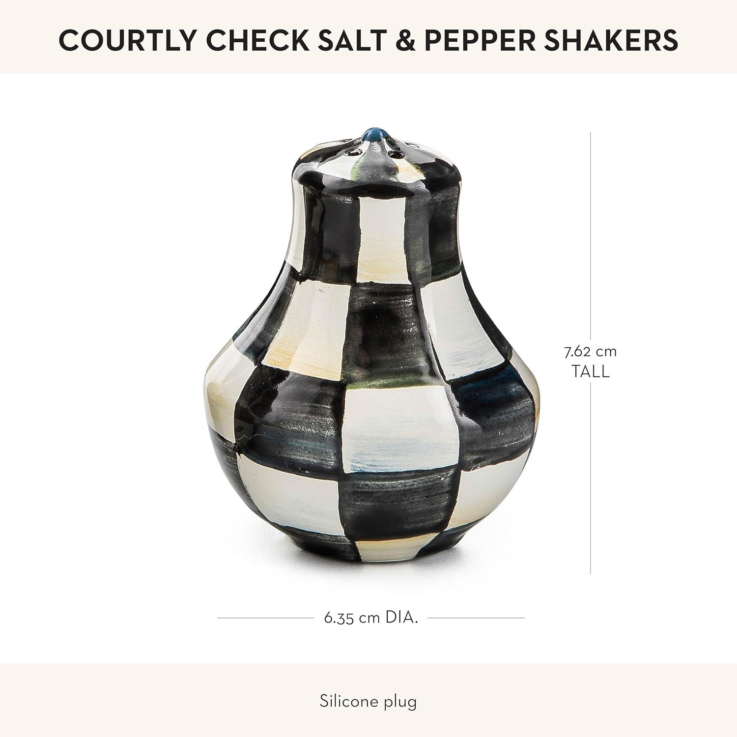 image:imageMACKENZIECHILDS Enamel Salt and Pepper Shakers Kitchen Table Spice Shaker Set BrownandWhite Mocha Check LargeCourtly Check