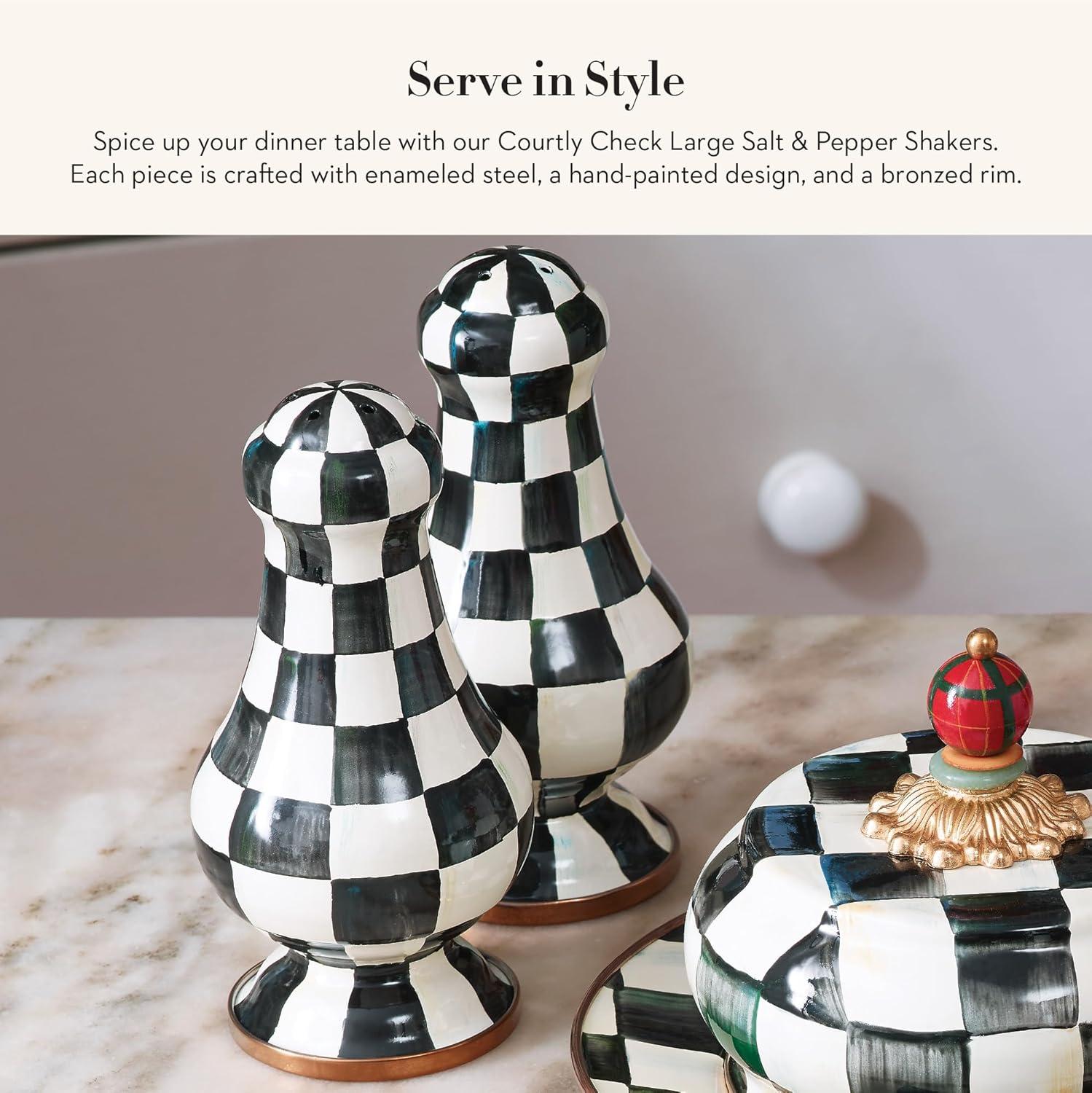 image:imageMACKENZIECHILDS Enamel Salt and Pepper Shakers Kitchen Table Spice Shaker Set BrownandWhite Mocha Check LargeCourtly Check
