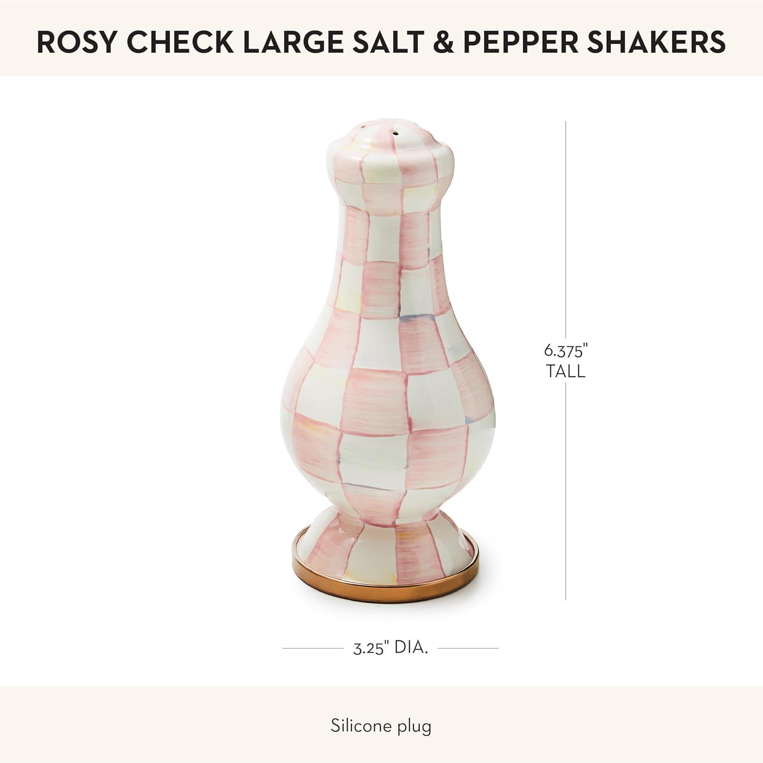 image:imageMACKENZIECHILDS Enamel Salt and Pepper Shakers Kitchen Table Spice Shaker Set BrownandWhite Mocha Check LargeRosy Check