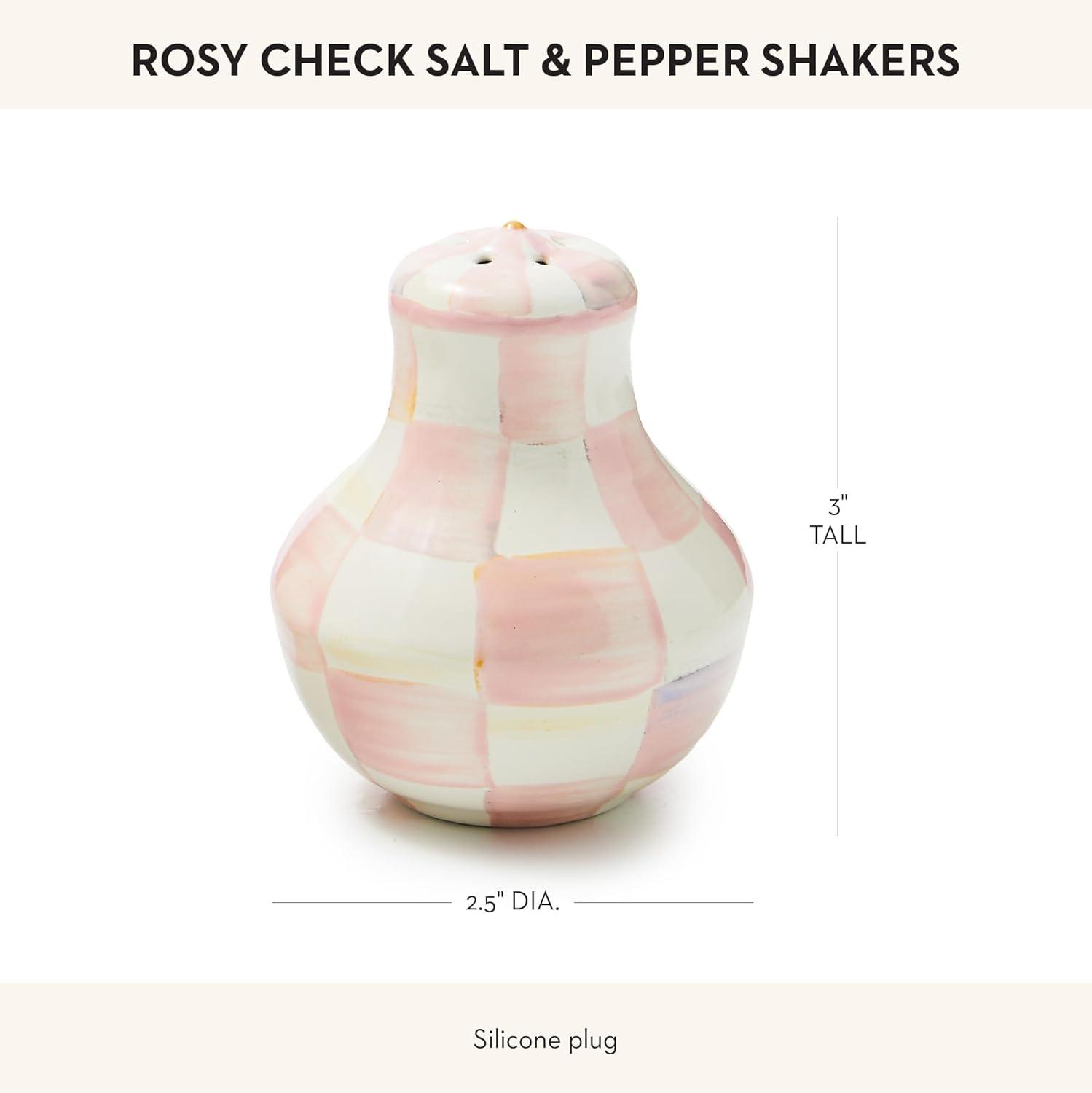 image:imageMACKENZIECHILDS Enamel Salt and Pepper Shakers Kitchen Table Spice Shaker Set BrownandWhite Mocha Check LargeRosy Check